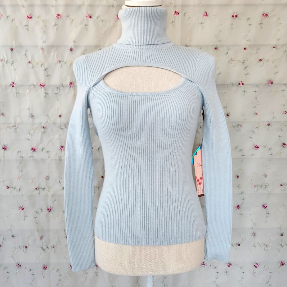Powder Blue Chest Cut-Out Turtleneck